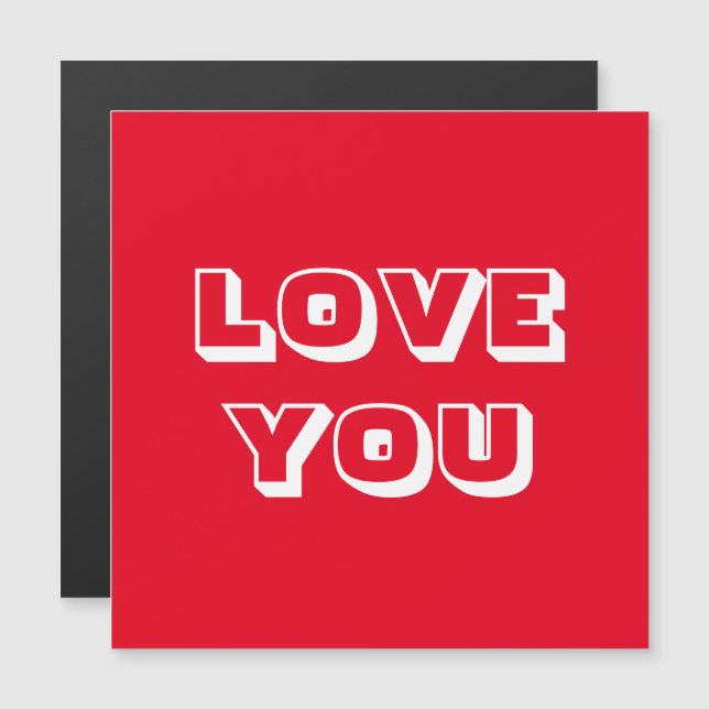 Love You red modern bold typography magnetic card (Front/Back)