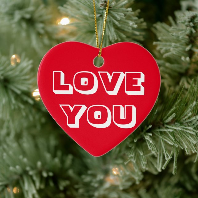 Love You, red white modern bold Ceramic Ornament (Tree)