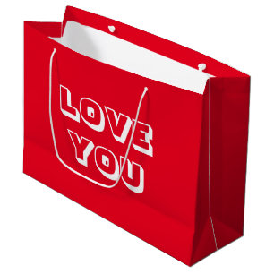 Love You, red white modern bold Large Gift Bag
