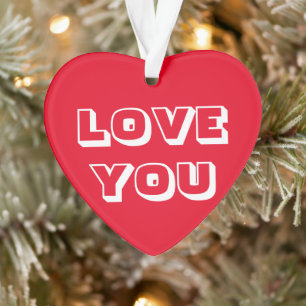 Love You, red white modern bold Ornament