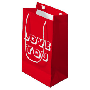 Love You, red white modern bold Small Gift Bag
