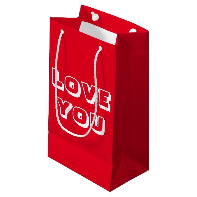 Love You red white modern bold typography cute Small Gift Bag (Front Angled)