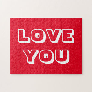Love You red white modern bold typography Jigsaw Puzzle