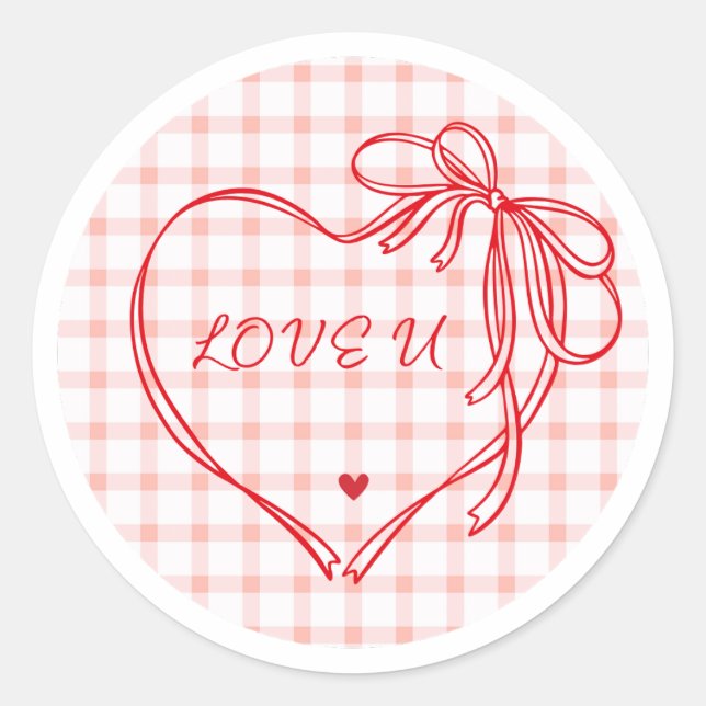 “Love You Ribbon Heart” Classic Round Sticker (Front)