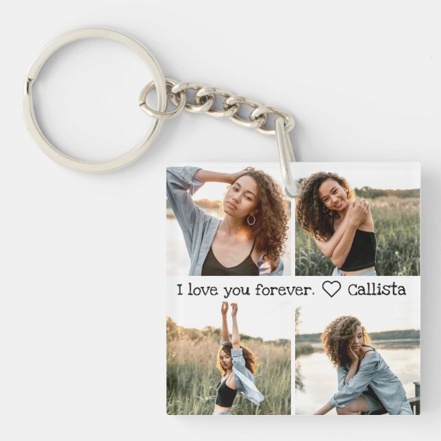 Love You Romantic Sweet Photo Collage Key Ring (Front)