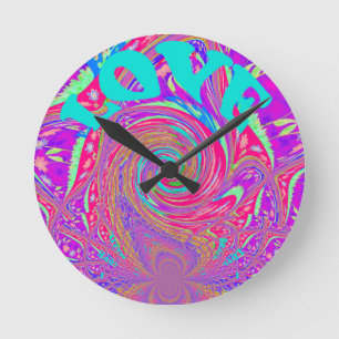 Love You save the date Graphic Text Art Design lov Round Clock