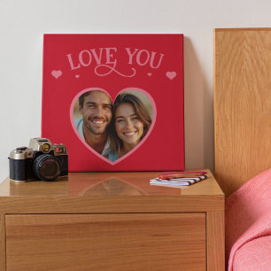 Love You Script & Heart Photo in red Canvas Print