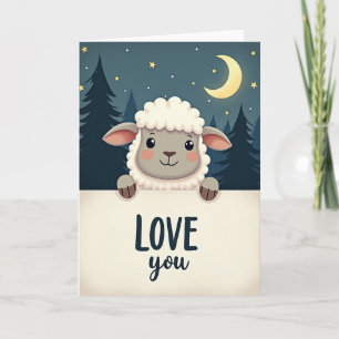 Love You Sheep Moon Stars Card