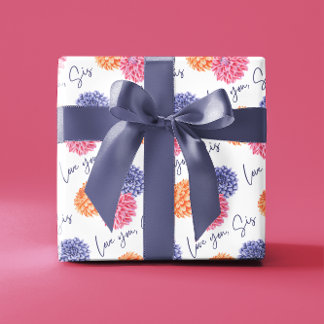 Love You Sis Wrapping Paper Flat Sheet Set of 3