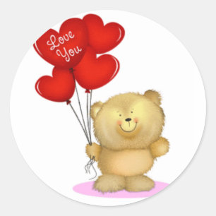Love You Teddy Bear holding heart ballons Classic Round Sticker