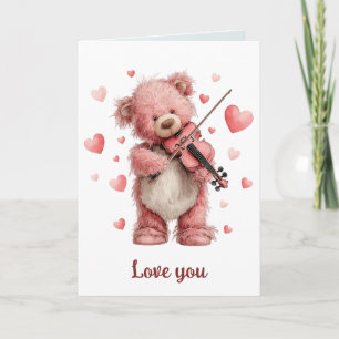 Love You Teddy with Violin Card