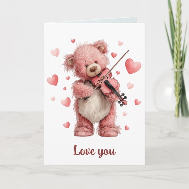 Love You Teddy with Violin Card (Front)