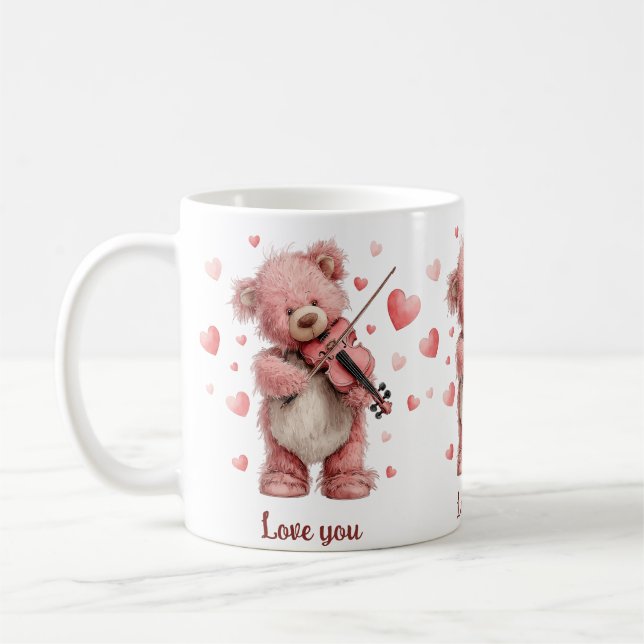 Love You Teddy with Violin Coffee Mug (Left)