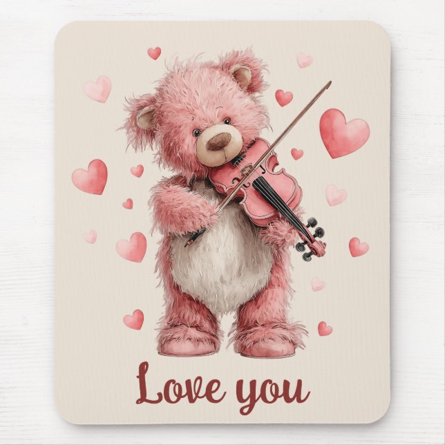 Love You Teddy with Violin Mouse Pad (Front)