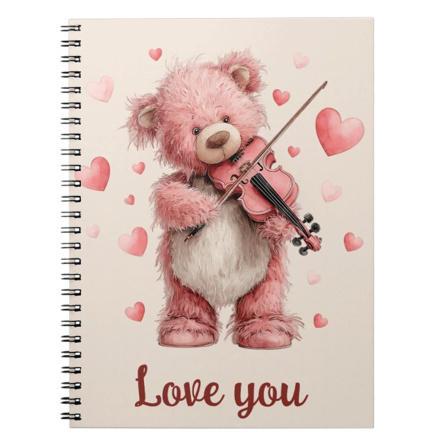 Love You Teddy with Violin Notebook (Front)