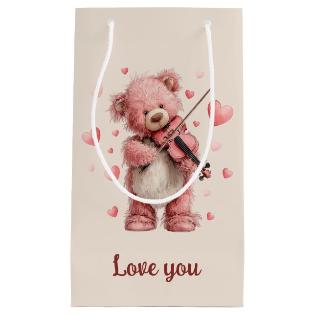 Love You Teddy with Violin Small Gift Bag (Front)