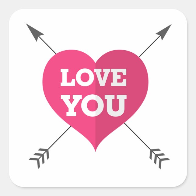 Love you text on pink heart square sticker (Front)