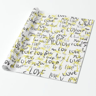 Love You Text Pattern Creative Typography  Wrapping Paper