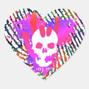 Love You The Origin Hand Sign Skull Colourful Spla Heart Sticker