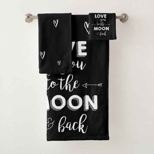 Love You To Moon and Back Pretty Black White Bath Towel Set (Insitu)