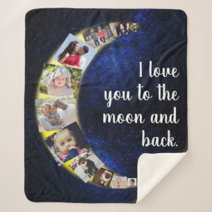 Love You To Moon Back Sweet Night Sky Blue Photos Sherpa Blanket