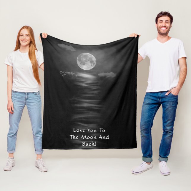 Love You To The Moon And Back Black White Fleece Blanket (In Situ)
