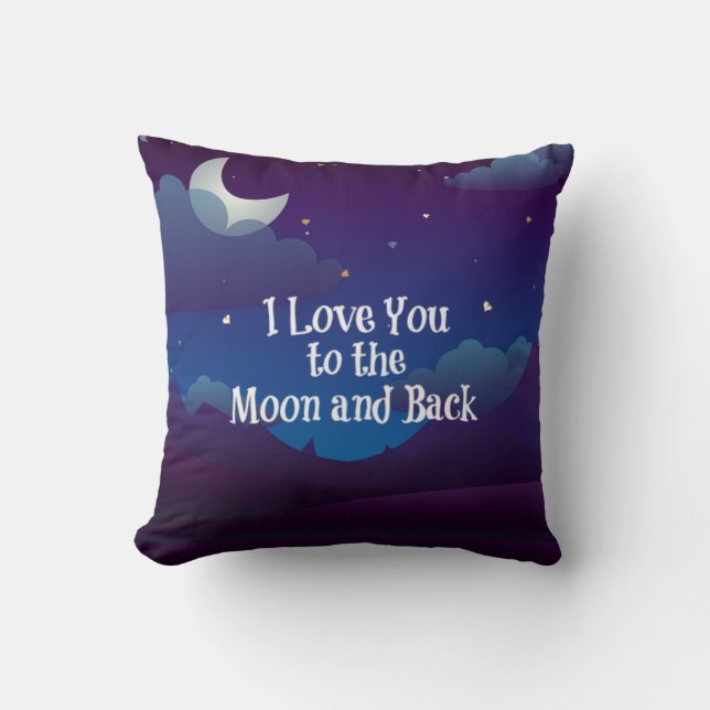 Love You to the Moon and Back, Blue Indigo Cushion (Front)