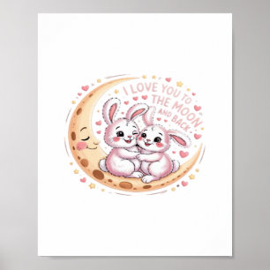 Love You To The Moon And Back Bunny Couple Love Wh Poster