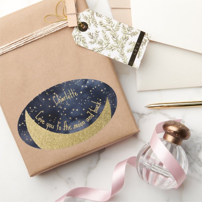 Love You to the Moon and Back Custom Oval Sticker (Gifting)