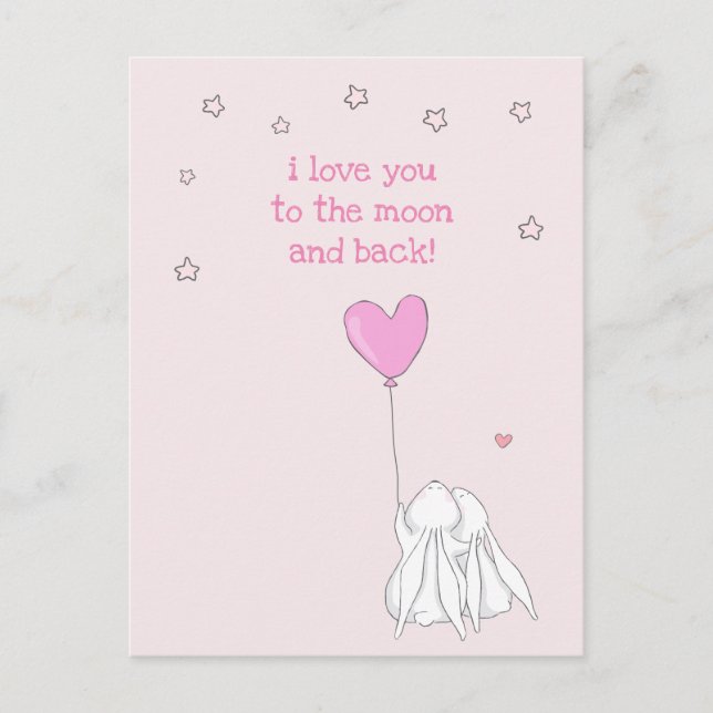 Love you to the moon and back! Cute Rabbits Postcard (Front)