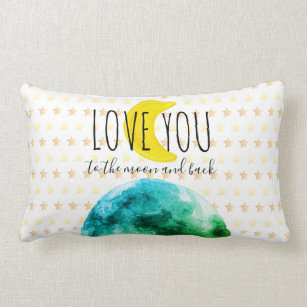 "Love You to the Moon and Back" Earth, Moon, Stars Lumbar Cushion