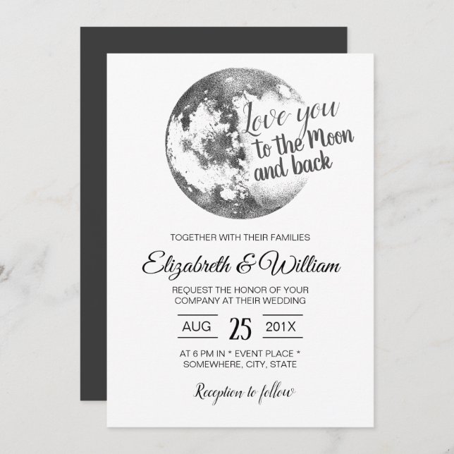 Love you to the Moon and Back Elegant Wedding Invitation (Front/Back)