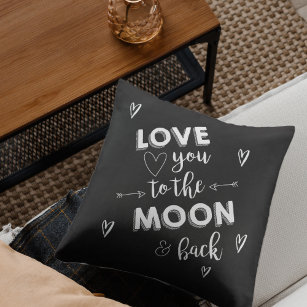 Love You To The Moon and Back Heart Black White Cushion