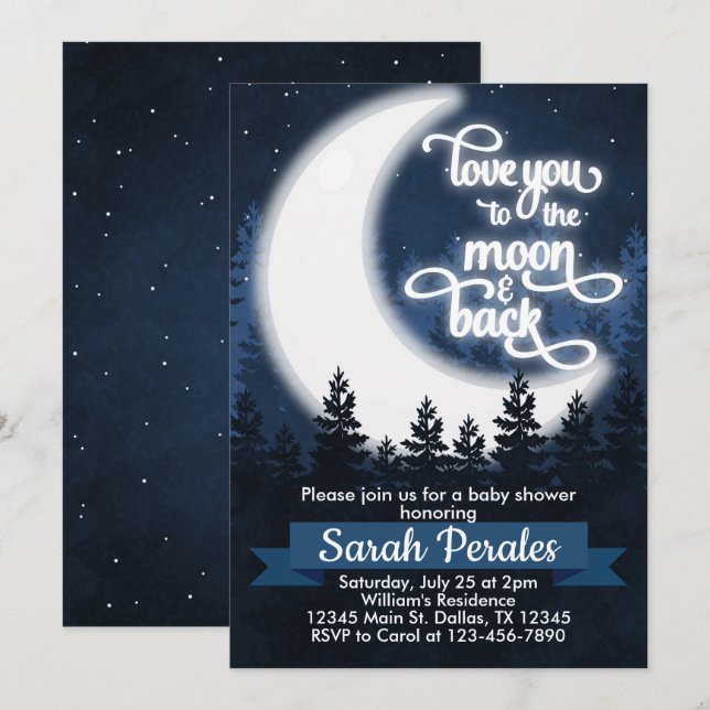 Love You to the Moon and Back Invitation Invite (Front/Back)