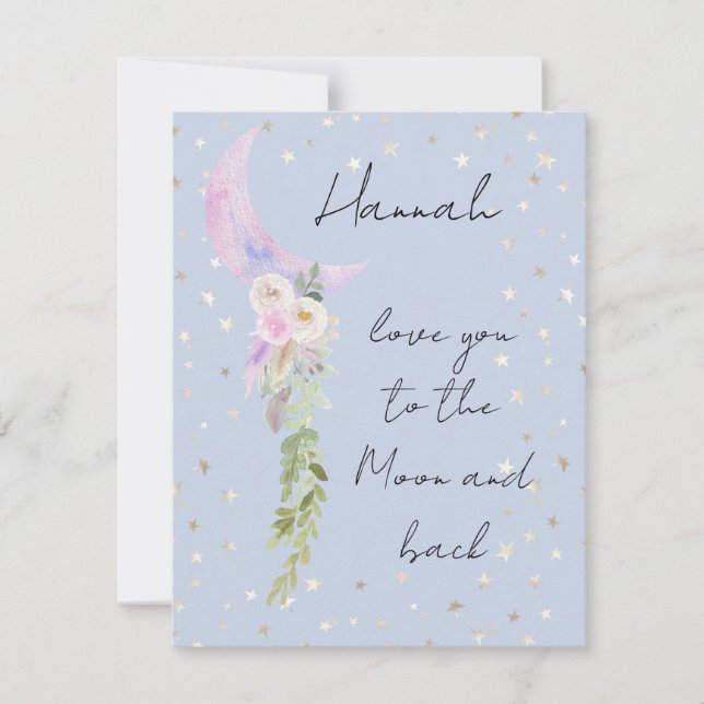 Love You To the Moon and Back Whimsical Flat Card (Front)