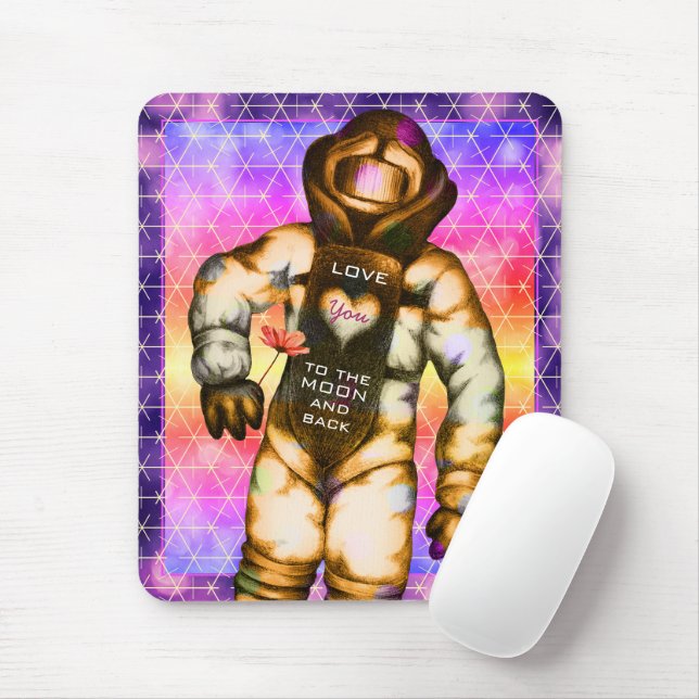 Love You to the Moon Astronaut Drawing Cool Space Mouse Pad (With Mouse)