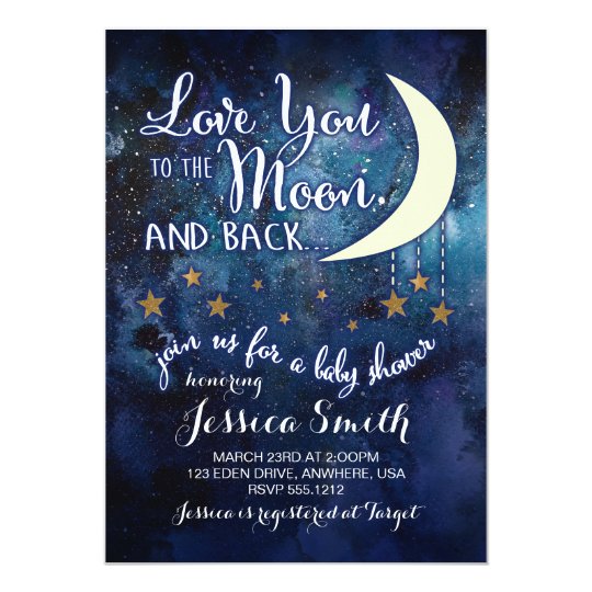 love you to the moon & back baby shower invitation