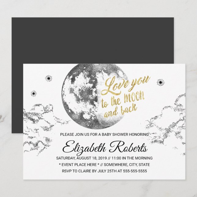Love You To the Moon & Back Baby Shower Invitation (Front/Back)