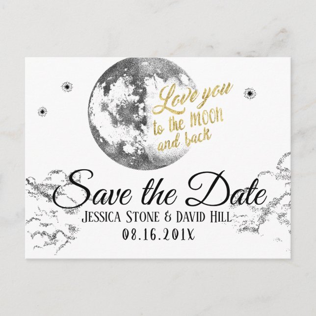 Love You To the Moon & Back Wedding Save the Date Announcement Postcard (Front)