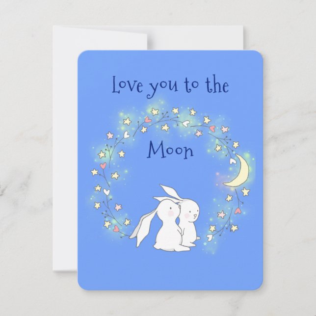 Love you to the moon bunnies holiday card (Front)