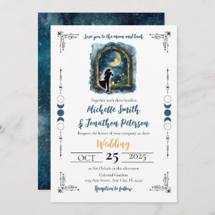 Love you to the Moon Celestial Wedding Invitation