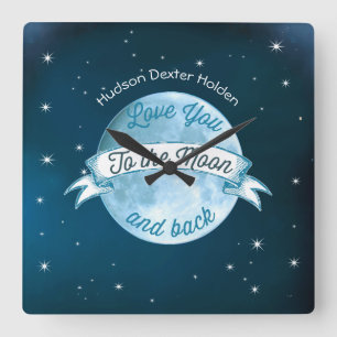 Love You to the Moon Chalkboard Banner Baby Square Wall Clock