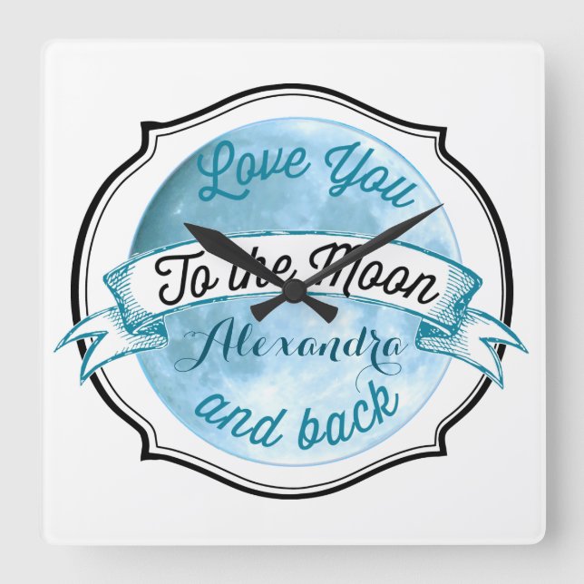 Love You to the Moon Chalkboard Banner Baby Square Wall Clock (Front)
