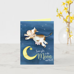 Love you to the moon cow baby shower thank you card
