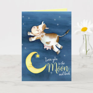 Love you to the moon cow kids get well soon card