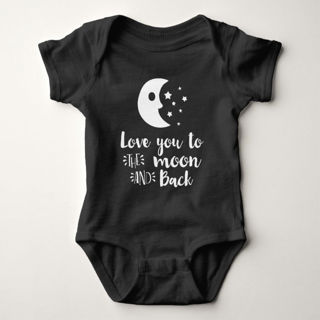Love You to the Moon Hand Lettered Trendy Baby Bodysuit (Front)