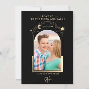 Love You To The Moon Photo Celestial Black Gold Holiday Card
