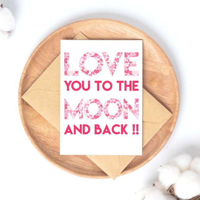 Love You to the Moon - Pink Hearts Typography Postcard (Creator Uploaded)