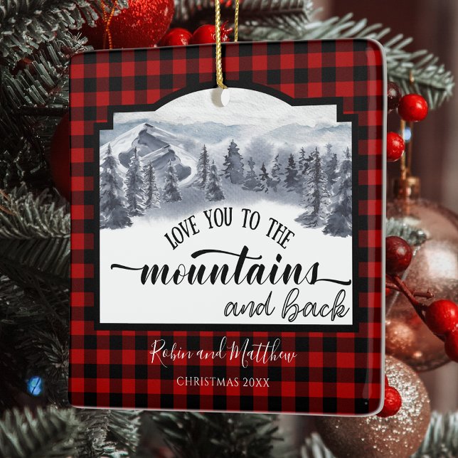 Love you to the Mountains and Back, Buffalo Plaid Ceramic Ornament (Creator Uploaded)