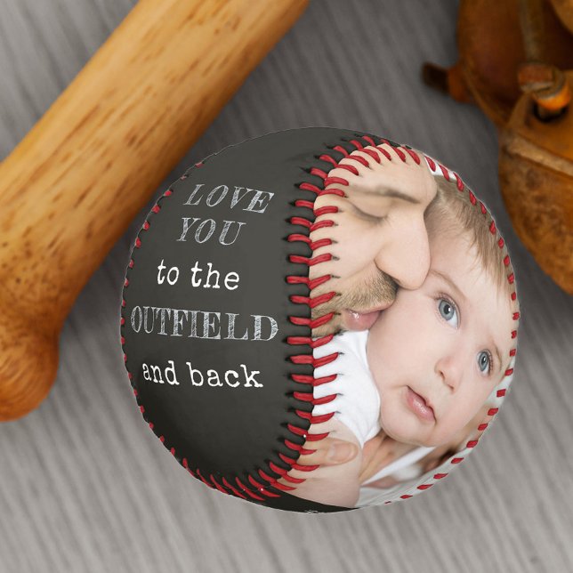 Love you to the Outfield and Back Black Photo Baseball (Creator Uploaded)